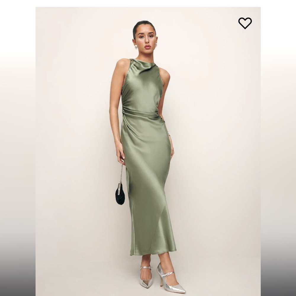 NWT Reformation Casette Silk Dress in Artichoke